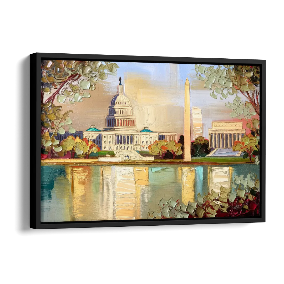 Washington Sunny Cityscapes Side - Black Canvas Wall Art
