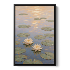 Water Lilies at Golden Hour for the Spa Bathroom - Black Framed Canvas Wall Art - Front