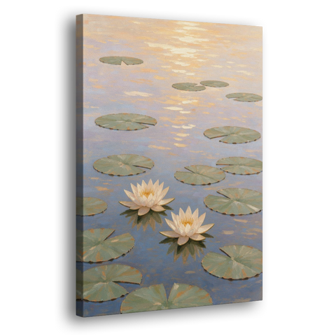 Water Lilies at Golden Hour for the Spa Bathroom - Canvas Wall Art