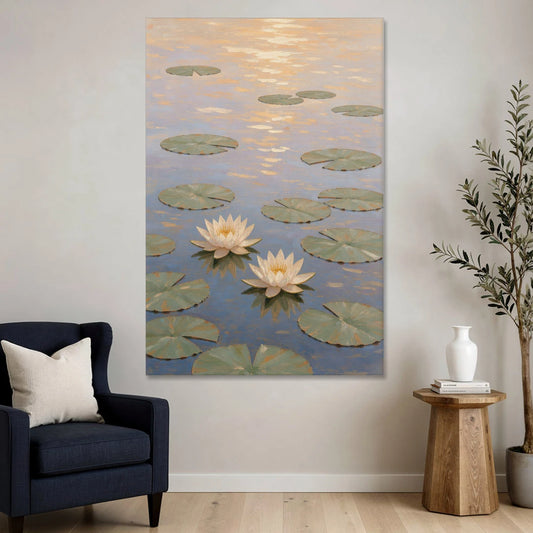 Water Lilies at Golden Hour for the Spa Bathroom - Canvas Wall Art - Sofa - 40x60