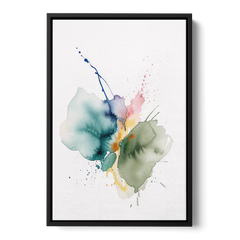 Watercolor Abstract Wall Art in Sage and Teal Pools - Black Framed Canvas Wall Art - Front