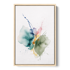 Watercolor Abstract Wall Art in Sage and Teal Pools - Oak Framed Canvas Wall Art - Front