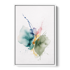Watercolor Abstract Wall Art in Sage and Teal Pools - White Framed Canvas Wall Art - Front