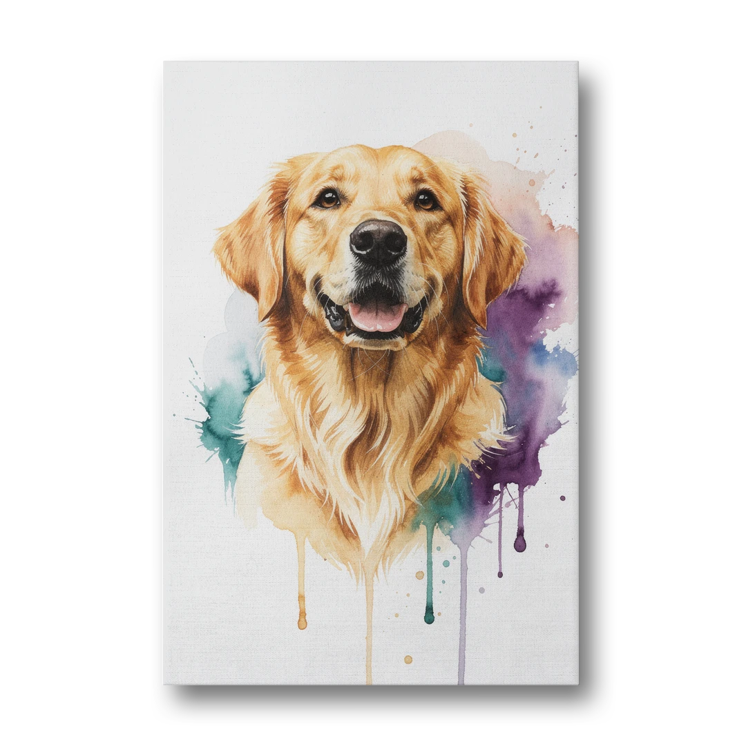 Watercolor Golden Retriever Portrait - Canvas Wall Art - Front