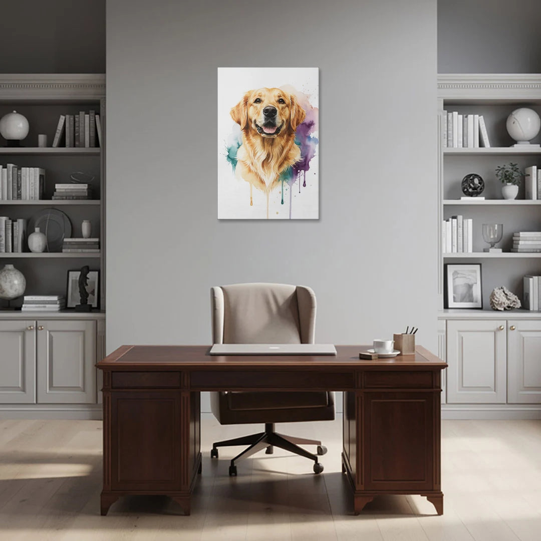 Watercolor Golden Retriever Portrait - Canvas Wall Art - Office - 24x36