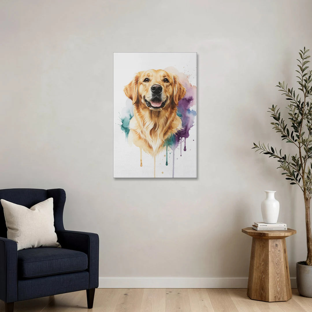 Watercolor Golden Retriever Portrait - Canvas Wall Art - Sofa - 24x36