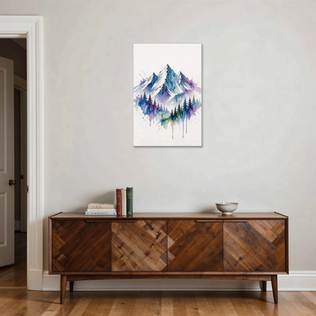 Watercolor Mountain Painting in Violet Bloom - Canvas Wall Art - Coffee Table - 24x36