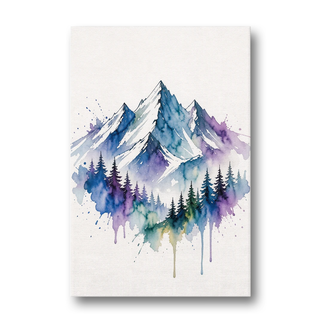 Watercolor Mountain Painting in Violet Bloom - Canvas Wall Art - Front