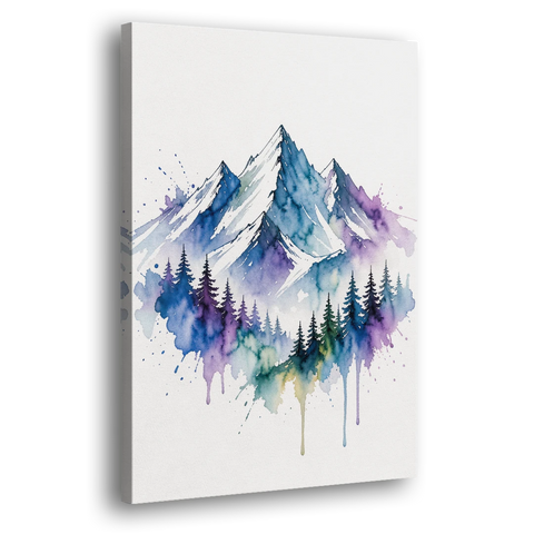 Watercolor Mountain Painting in Violet Bloom - Canvas Wall Art