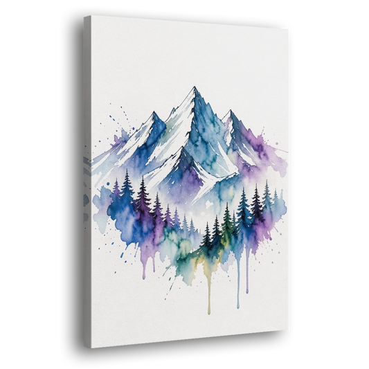 Watercolor Mountain Painting in Violet Bloom - Canvas Wall Art - Side