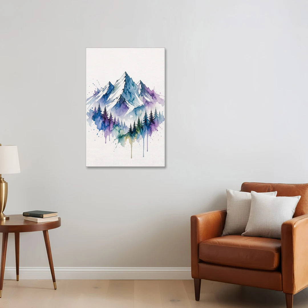 Watercolor Mountain Painting in Violet Bloom - Canvas Wall Art - Sofa - 24x36