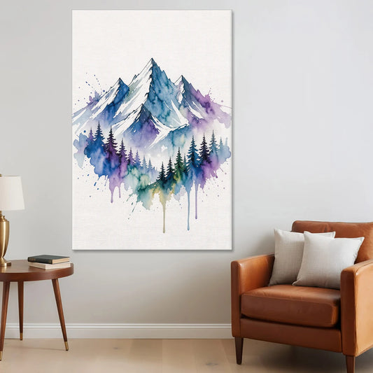 Watercolor Mountain Painting in Violet Bloom - Canvas Wall Art - Sofa - 40x60