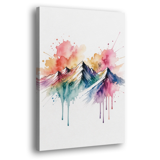 Watercolor Mountain in Sunset Bloom - Canvas Wall Art - Side
