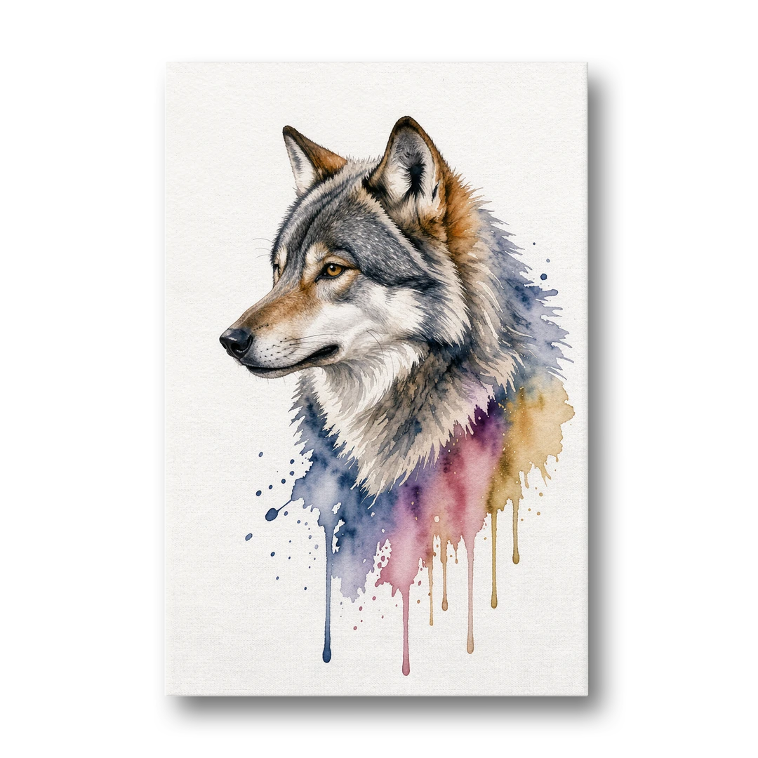 Watercolor Wolf Art in Indigo Bloom - Canvas Wall Art - Front