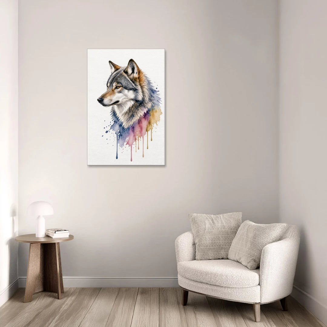 Watercolor Wolf Art in Indigo Bloom - Canvas Wall Art - Sofa - 24x36