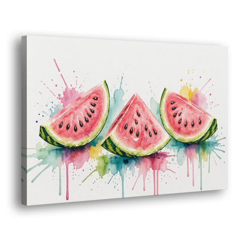 Watermelon Painting with Three Juicy Slices - Canvas Wall Art - Side