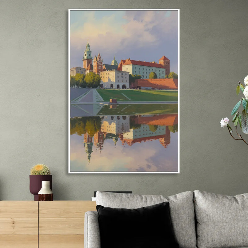 Wawel Castle Majesty Living Room - White Canvas Wall Art