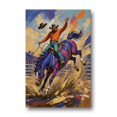 Western Art Prints of a Bronc Rider Thrown High - Canvas Wall Art - Front