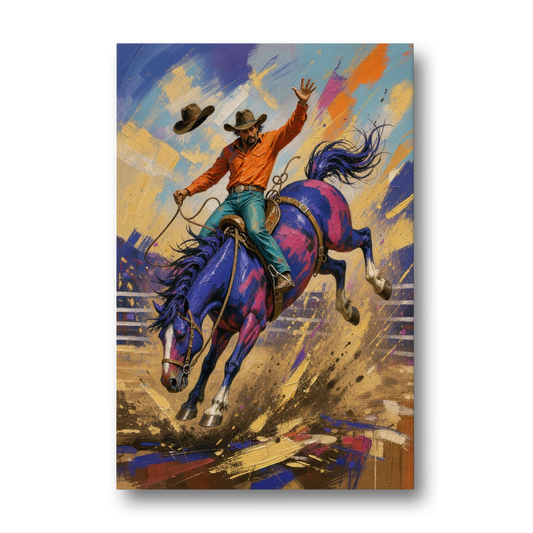 Western Art Prints of a Bronc Rider Thrown High - Canvas Wall Art - Front