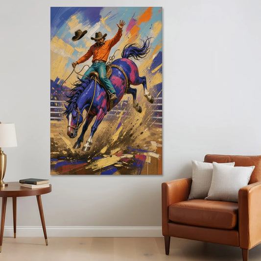 Western Art Prints of a Bronc Rider Thrown High - Canvas Wall Art - Sofa - 40x60