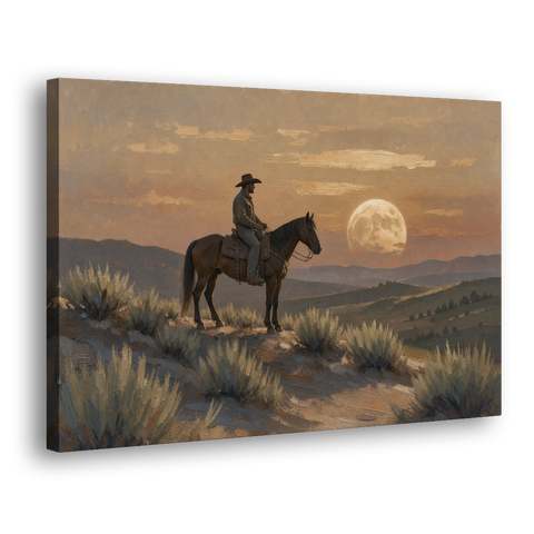 Western Decor for Living Room Rider Under the Moon - Canvas Wall Art - Side