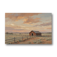 Western Landscape Painting with Lone Red Barn - Canvas Wall Art - Front