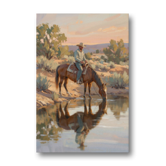 Western Wall Art for Bedroom Rider at the Creek - Canvas Wall Art - Front