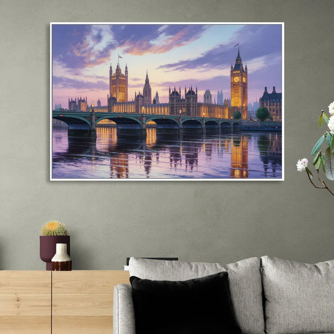 Westminster Glow Sitting Room - White Canvas Wall Art