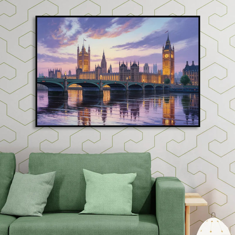 Westminster Glow Sitting Room - Black Canvas Wall Art