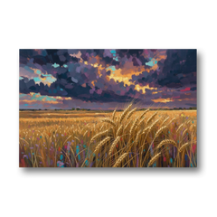Wheat Field Painting Under a Gathering Storm - Canvas Wall Art - Front