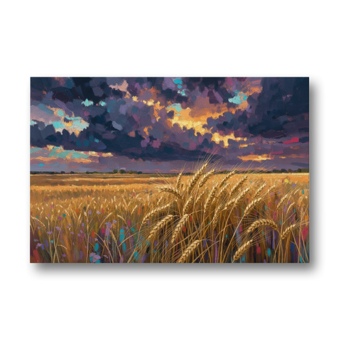 Wheat Field Painting Under a Gathering Storm