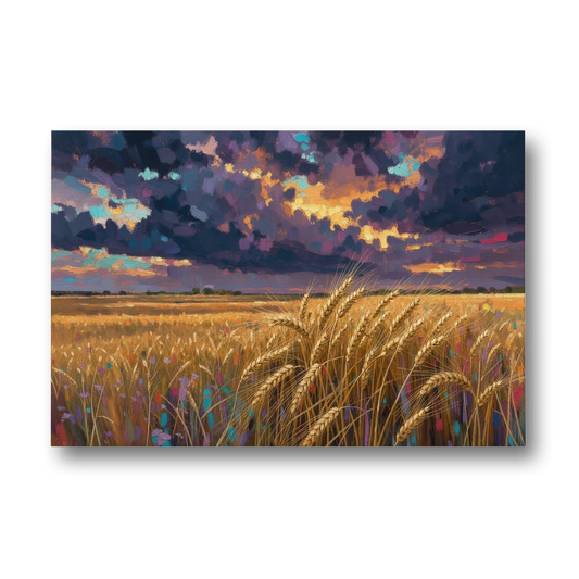 Wheat Field Painting Under a Gathering Storm - Canvas Wall Art - Front