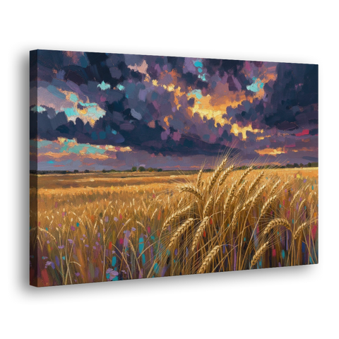 Wheat Field Painting Under a Gathering Storm - Canvas Wall Art - Side