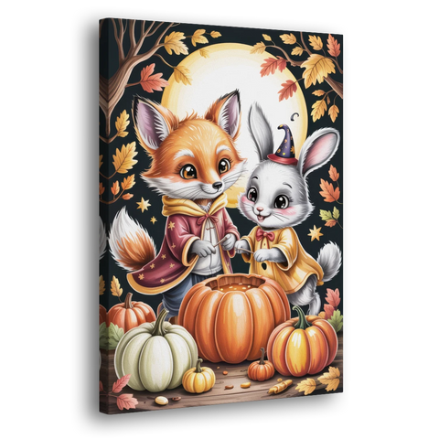 Whimsical Animals in Cute Halloween - Canvas Wall Art - Side