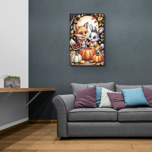 Whimsical Animals in Cute Halloween - Canvas Wall Art Living Room