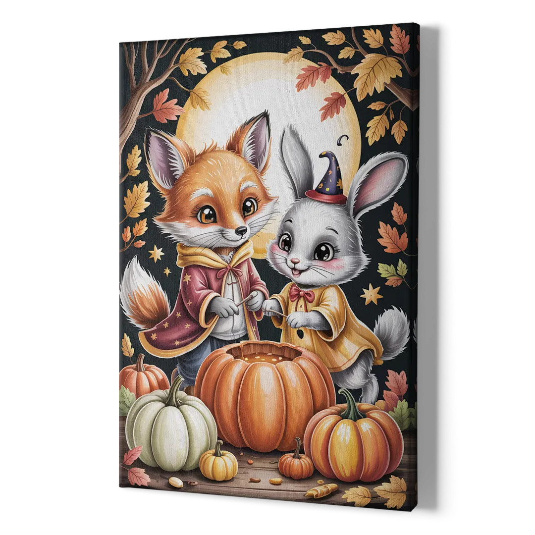 Whimsical Animals in Cute Halloween - Canvas Print Art Sides