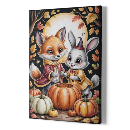 Whimsical Animals in Cute Halloween - Canvas Print Art Sides