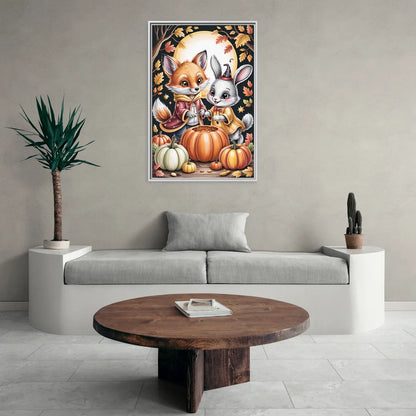 Whimsical Animals in Cute Halloween - Living Room White Frame Canvas