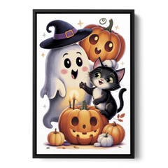 Whimsical Autumn Scene Cute Halloween - Black Framed Canvas Wall Art - Front