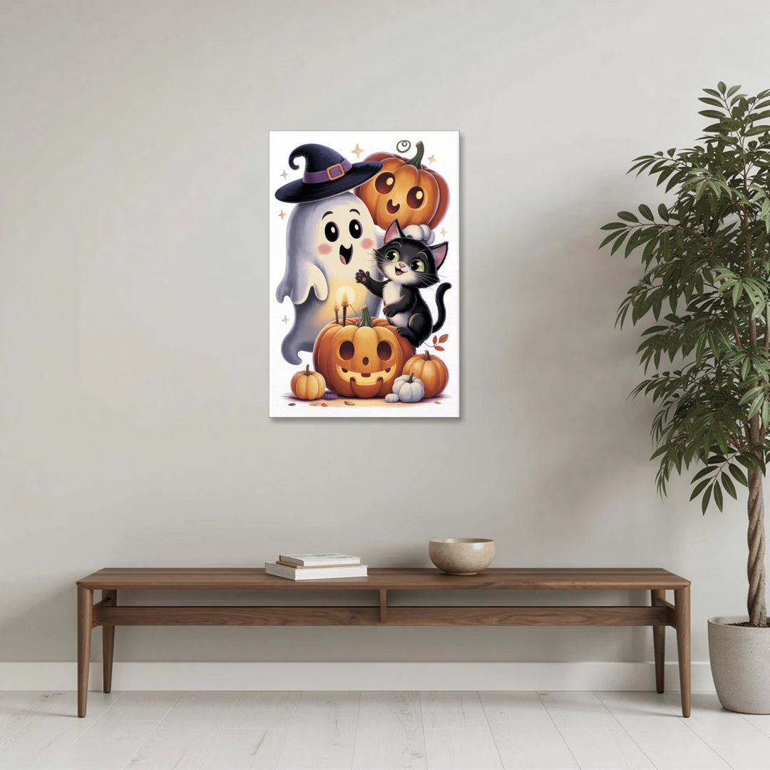Whimsical Autumn Scene Cute Halloween - Canvas Wall Art - Coffee Table - 24x36