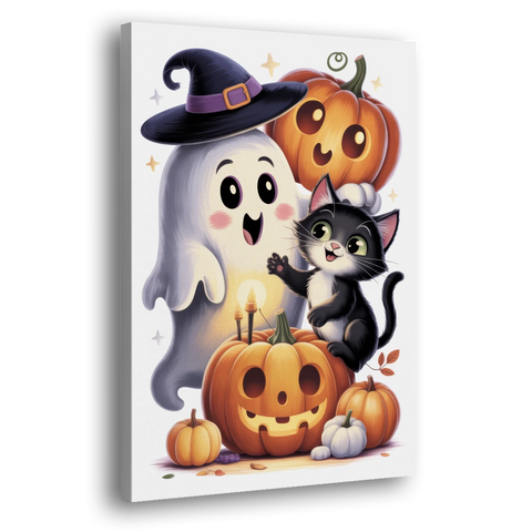 Whimsical Autumn Scene Cute Halloween - Canvas Wall Art - Side
