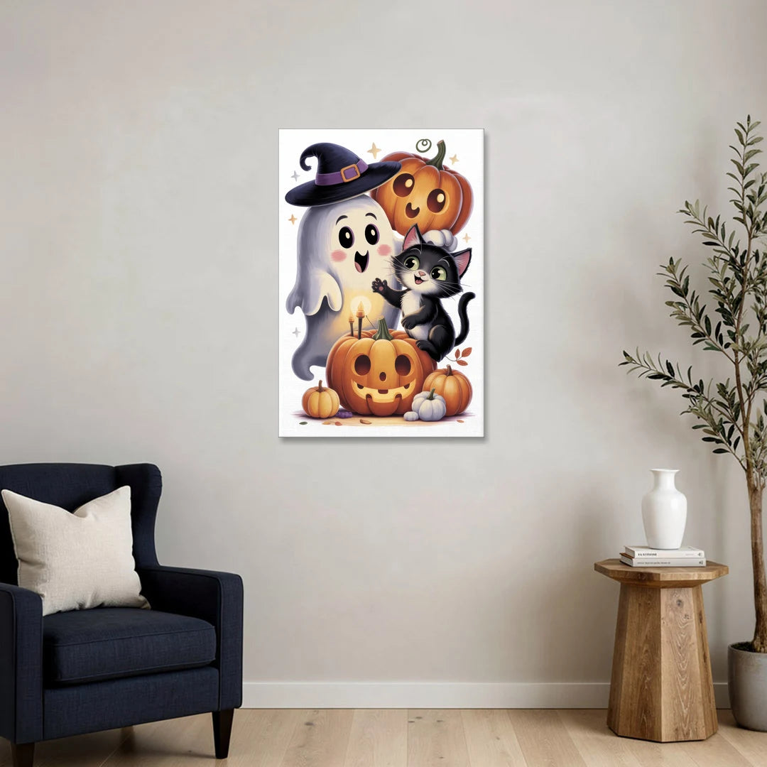 Whimsical Autumn Scene Cute Halloween - Canvas Wall Art - Sofa - 24x36