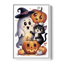 Whimsical Autumn Scene Cute Halloween - White Framed Canvas Wall Art - Front