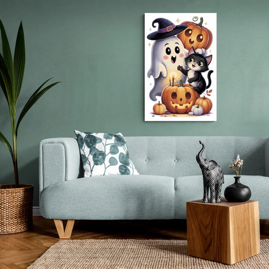 Whimsical Autumn Scene Cute Halloween - Canvas Wall Art Living Room