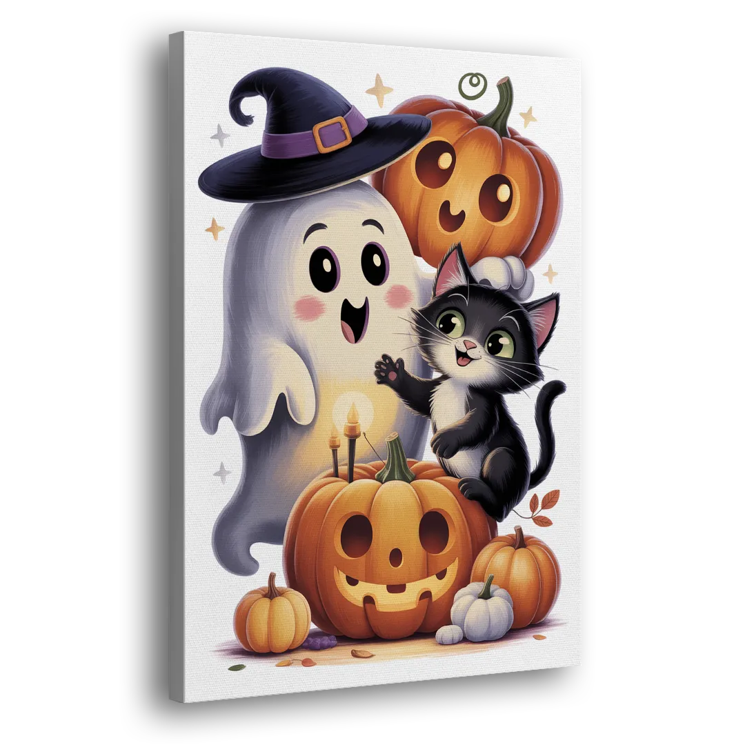 Whimsical Autumn Scene Cute Halloween Side - Canvas Wall Art