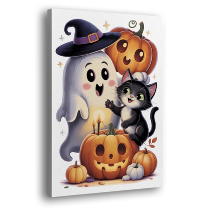 Whimsical Autumn Scene Cute Halloween Side - Canvas Wall Art