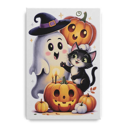 Whimsical Autumn Scene Cute Halloween Front - Canvas Wall Art