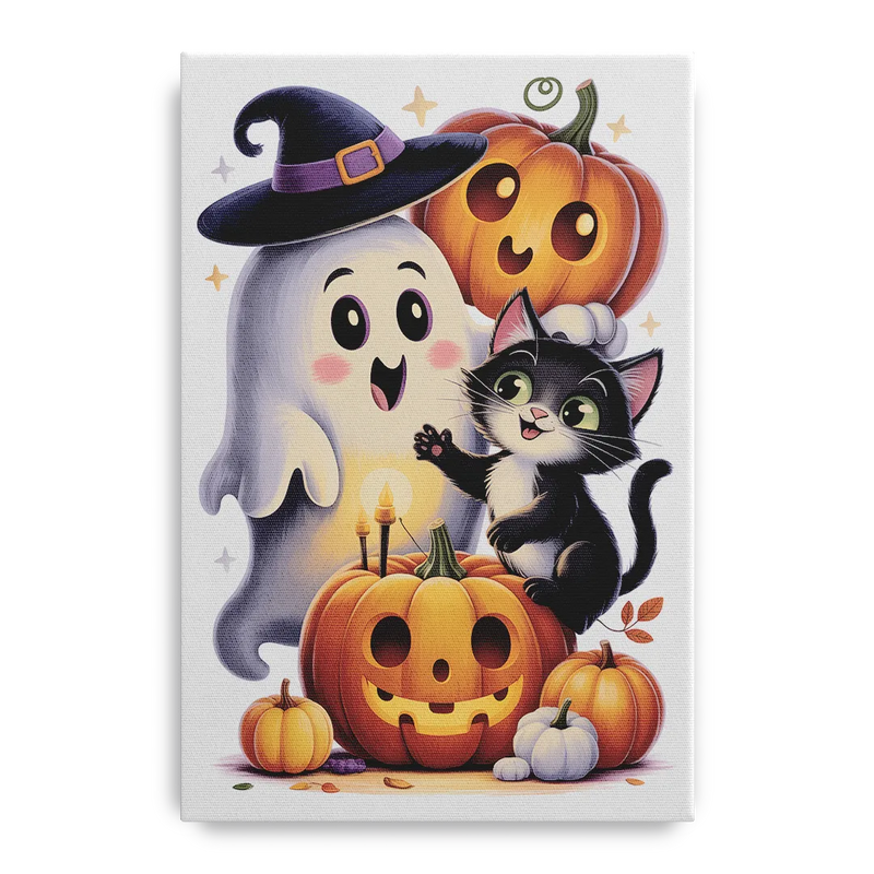 Whimsical Autumn Scene Cute Halloween Front - Canvas Wall Art