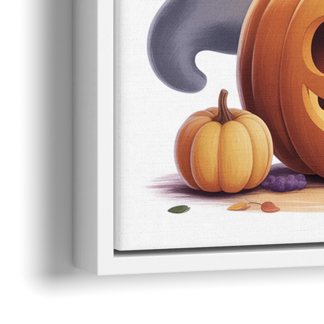 Whimsical Autumn Scene Cute Halloween - Close-Up White Frame Canvas