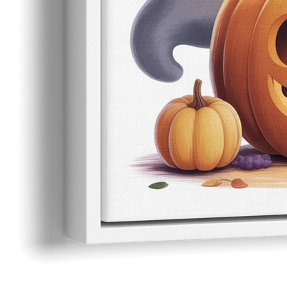 Whimsical Autumn Scene Cute Halloween - Close-Up White Frame Canvas